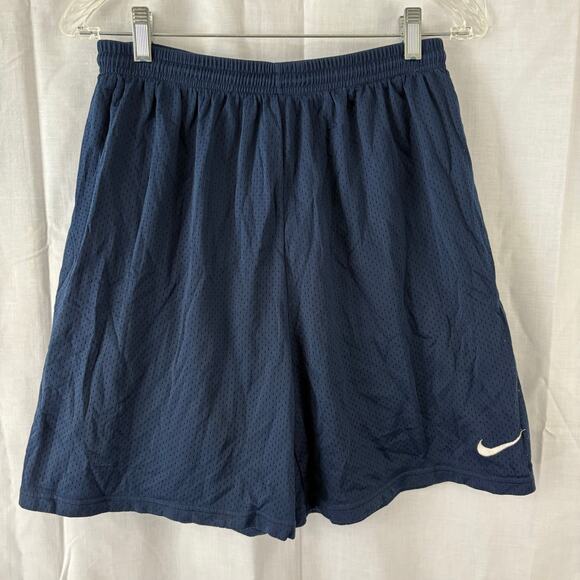 Nike Team Vintage Nylon Shorts Blue White Embroidered Swoosh Logo Large - Picture 1 of 5